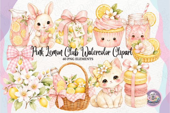 Download Pink Lemon Club Watercolor Clipart - Mon Collection