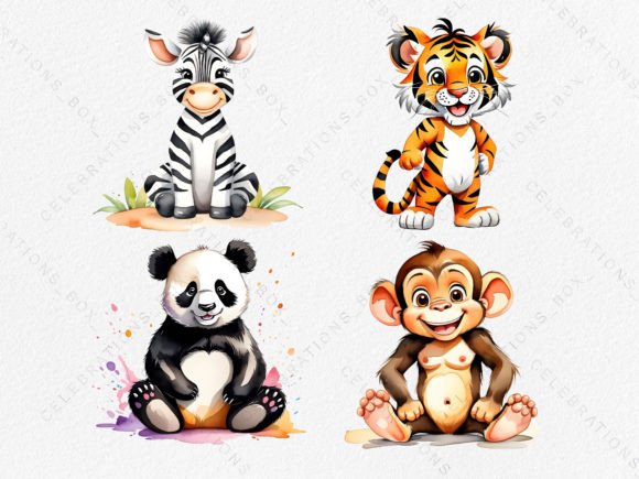 Download Watercolor Zebra Tiger Monkey Panda PNG - Mon Collection