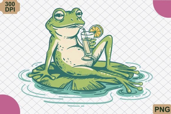 Download Relaxing Frog Drinking Lemonade PNG - Mon Collection
