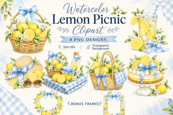 Download Watercolor Lemon Picnic Clipart - Mon Collection