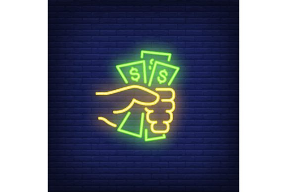Download Hand Holding Dollar Bills Neon Sign. Mon - Mon Collection