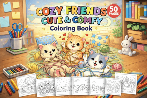 Download Cozy Friends Cute &amp; Comfy Coloring Book - Cozy friends Collection